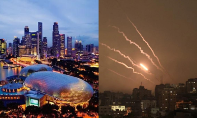 Image of Singapore on the left and image Gaza on the right