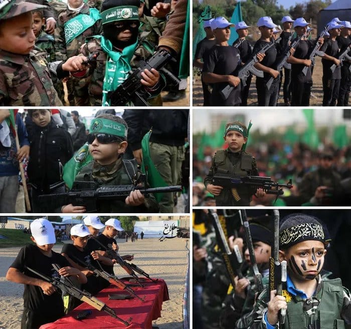 children in Gaza carrying weapons