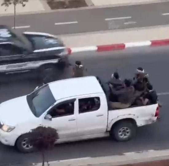 Hamas Terrorists in Sderot on Oct 7th. Credit: Yoseph Haddad’s FB page.