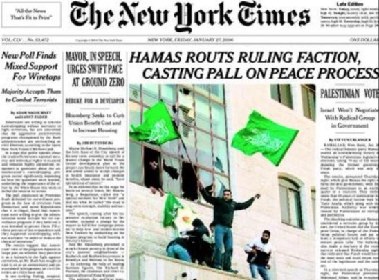 New York Times Cover showing Hamas election victory in 2006. Credit: Martin Kramer’s FB page.