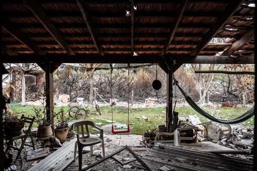 Kfar Aza after October 7th attack. Credit: ‘ח�?ה הייבלום’ FB page.